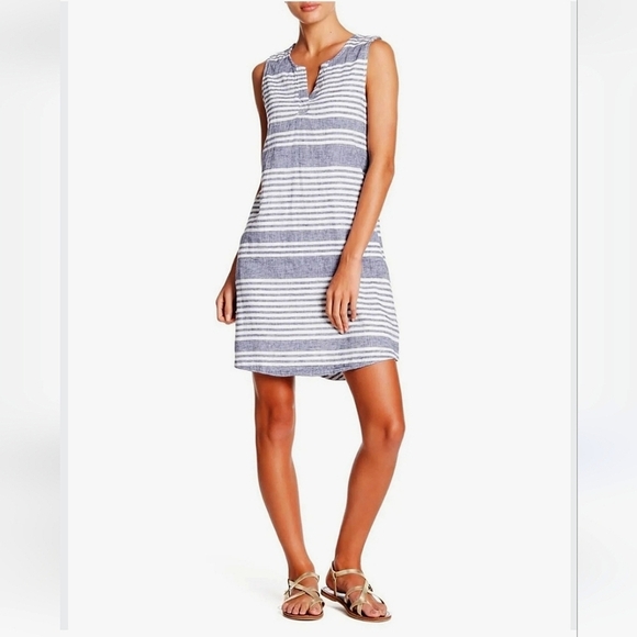 OLD NAVY MIDI SUMMER DRESS, Sz S, Blue/White, Striped, Sleeveless, Linen/Rayon - Picture 1 of 11